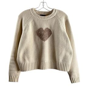 GAP Cozy Cream Beige Heart Cotton Knit Sweater Petite Small NWT $99